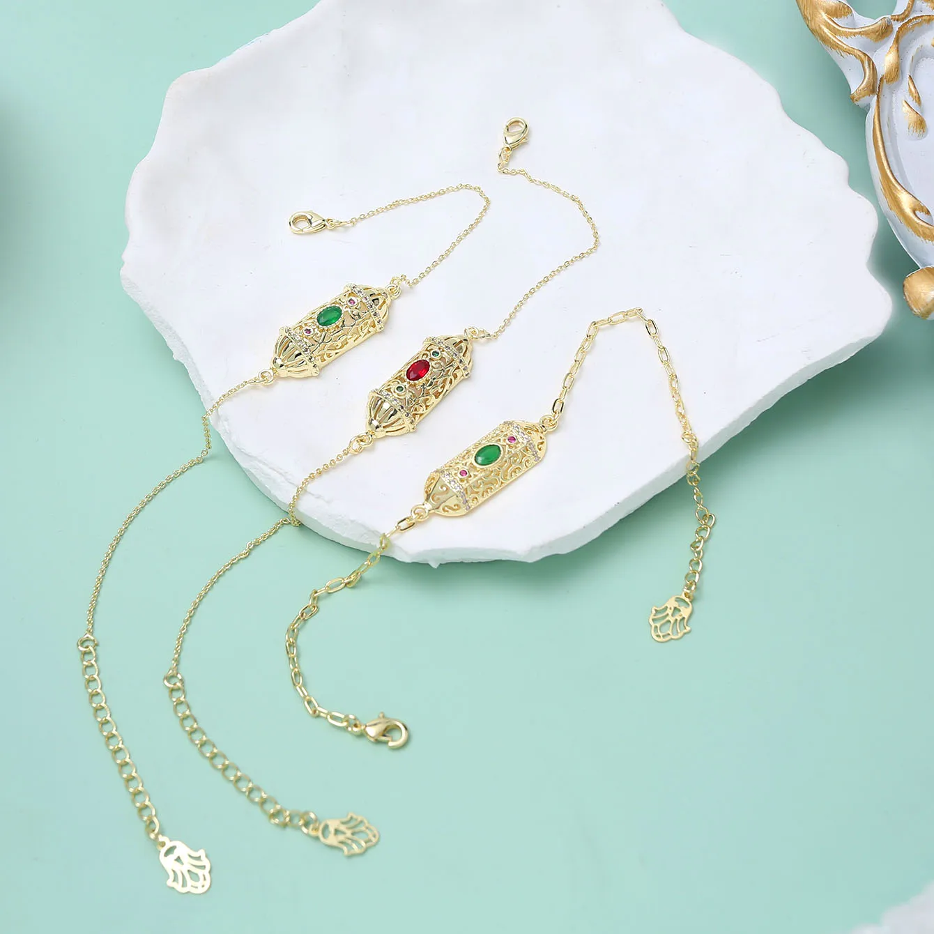 

New Copper Gold Plated Chain Bracelet with Rhinestone Moroccan Bridal Hand Bangles Arabic Wedding Accessory Motherday Gift