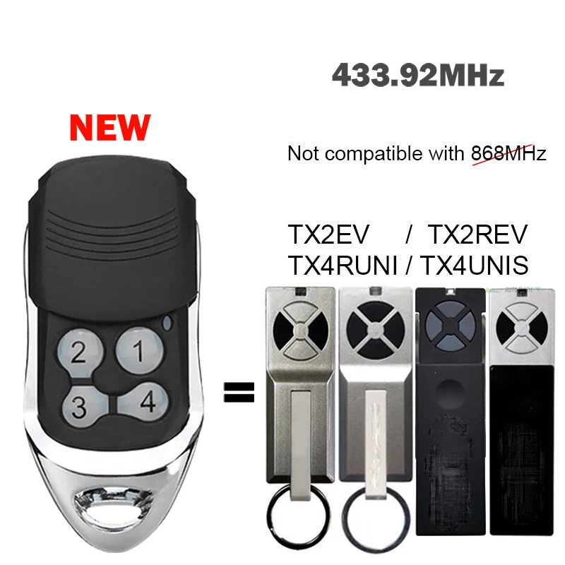 

For TX4RUNI TX4UNIS TX2REV TX2EV Garage Door Opener Remote Control 433.92MHz Gate Control Handheld Transmitter Command