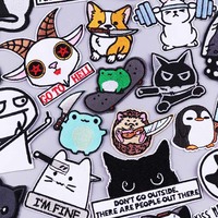 Animal and Knife Embroidery Patch Iron On Patches For Clothing Thermoadhesive Patches On Clothes Black Cat Sewing Patch Stickers