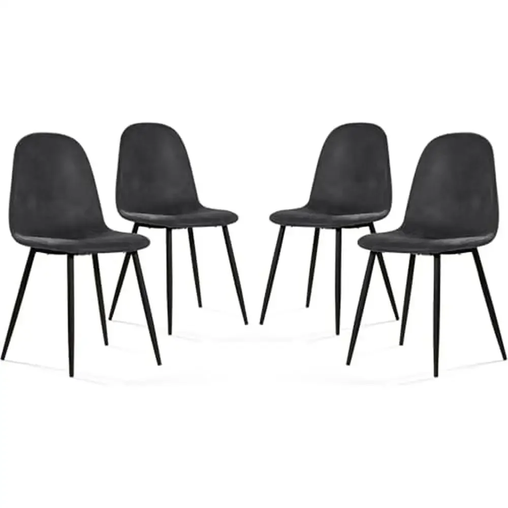 

Modern Metal Dining Chair Set Luxurious Suede Fabric Comfy Black 4PCS