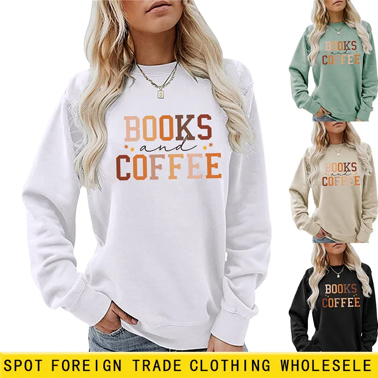 

Books and Coffee Women's Thanksgiving Long Sleeve Crew Neck Sweatshirt Couple Tops for Men and Women