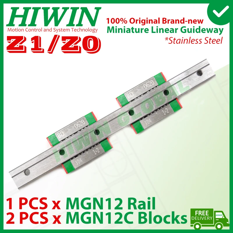 Genuine HIWIN MGN12C Stainless Steel 2PCS Blocks 300 350 400 450 475 500MM Z0 Z1 Carriage MGN12 Rail MGN12C 3D Printer Parts