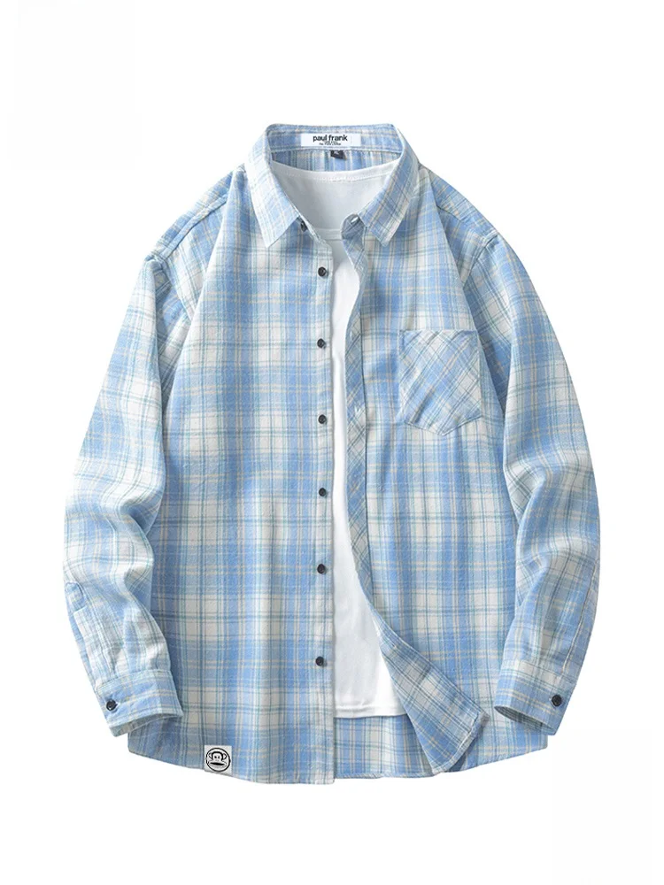 

PaulFrank Men's Plaid irt Loose Casual Long Sve Spring New Sle Faion Brand Monkey Mouth Large Logo Polyester Cotton ...