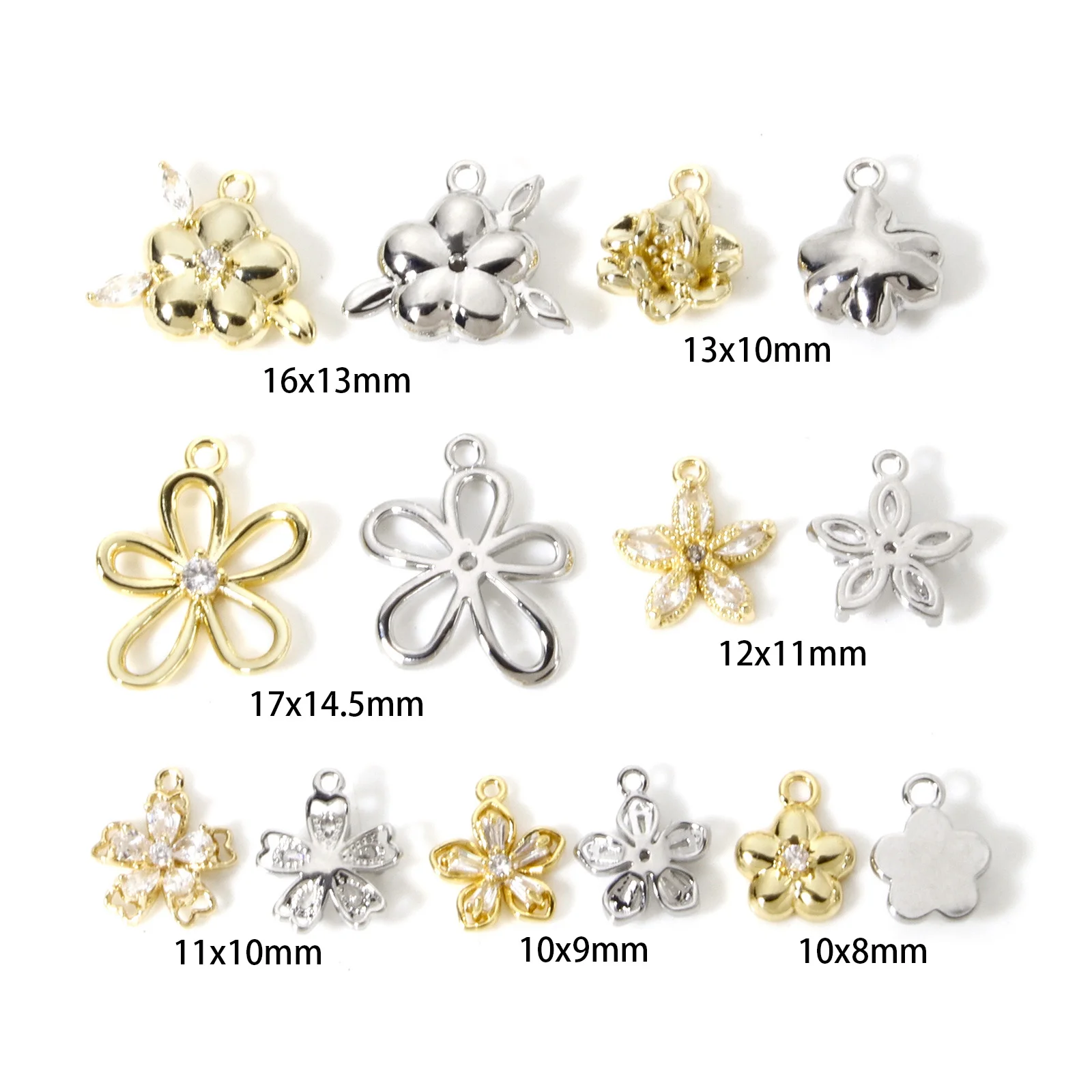2pcs Mini Brass Charms Multicolor Flower Rhinestone Hollow Pendants DIY Necklace Earrings For Women Party Jewelry Gift Findings