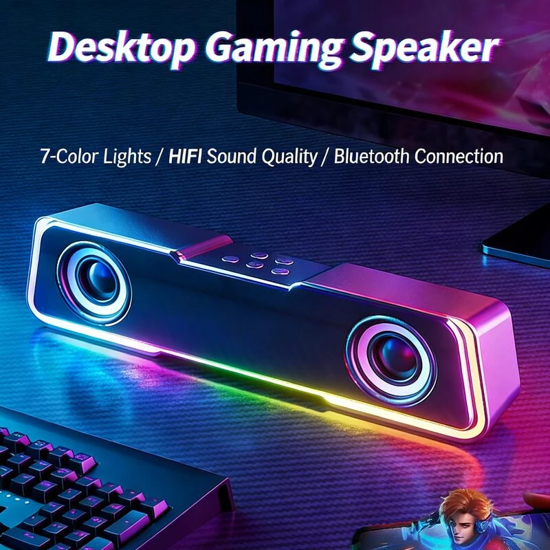 Dual-Mode Wired + Bluetooth Gaming Speaker Stylish RGB Lights HiFi Stereo Subwoofer Spatial Audio for Music Gaming Desktop Gift