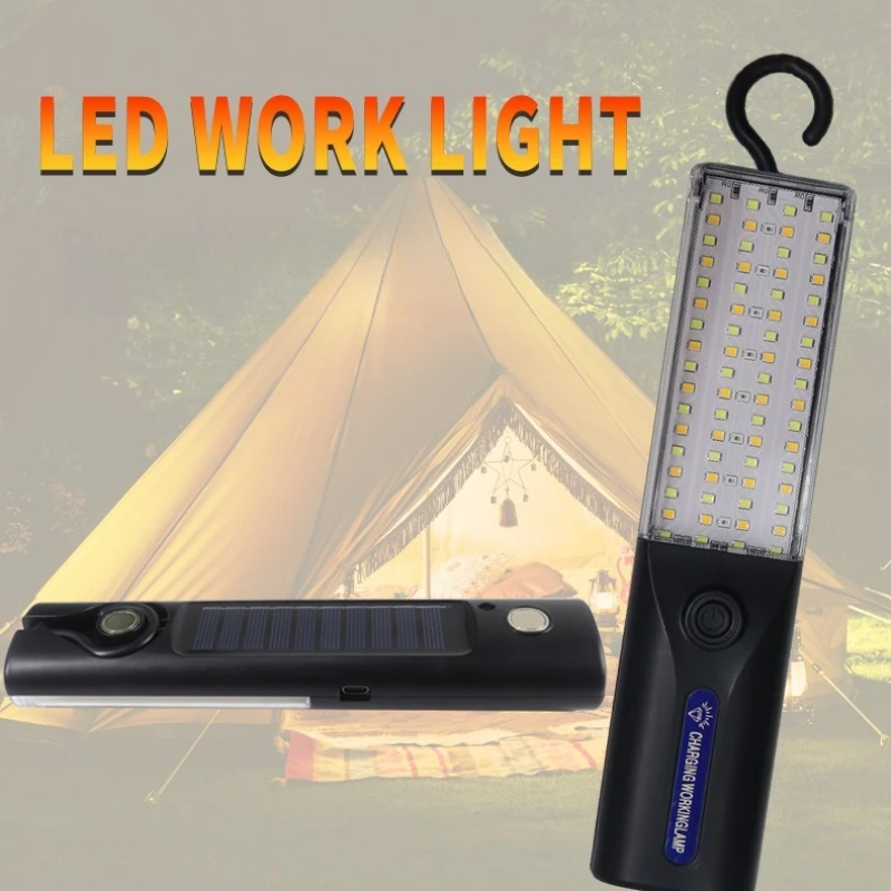 

Portable LED Work Light Solar Charging 4 Mode Camping Lantern Outdoor Fishing Waterproof Magnetic Emergency Lamp Hanging Repair