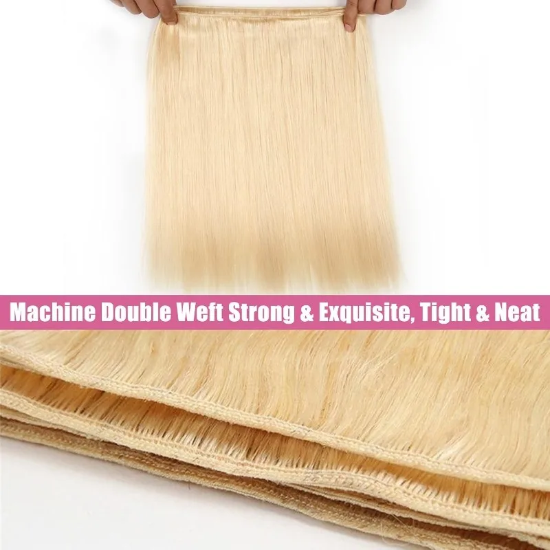 10A 613 Blondes, glattes Echthaar-Bündel, 100g/Stück, doppelt gewebte Haarverlängerungen, unbehandeltes brasilianisches Jungfrauenhaar – Detail 4