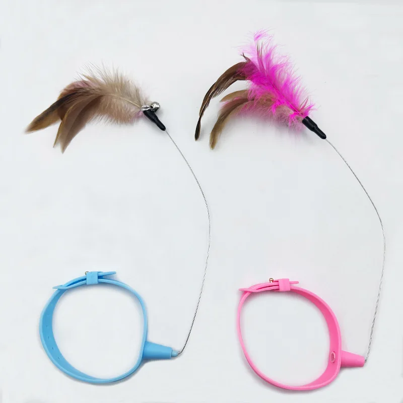New product collar for cat teaser self-entertainment cat toy neck collar feather bell cat toy pet supplies image 3