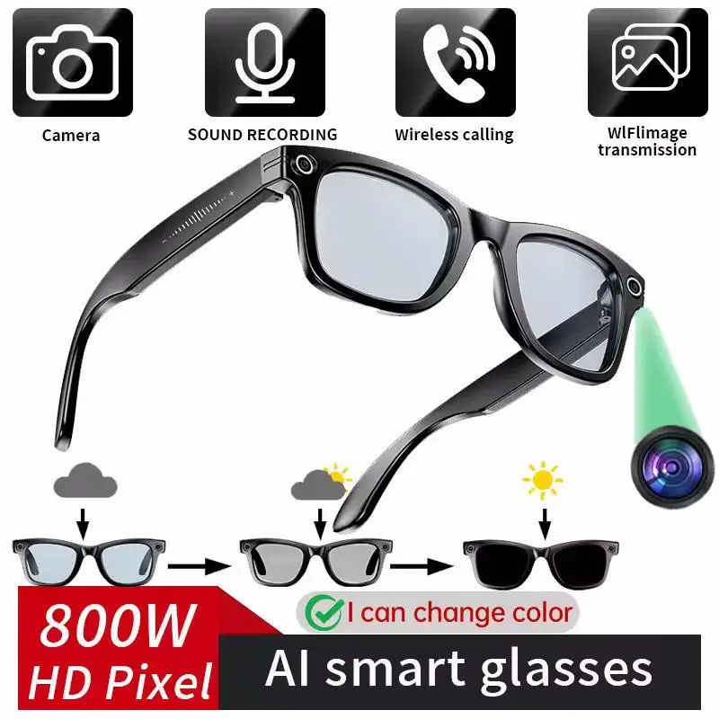 

8 Million Pixels Smart Glasses Recording Videos AI Photo Recognition Answer Translation 270mAh IP65 Waterproof Bluetooth Glasses