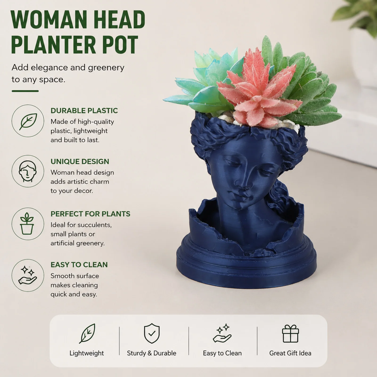 Cross-border Supply Vintage Goddess Head Planter White Resin Sculpture Succulent Flower Pot Desktop Art Decor Ornament