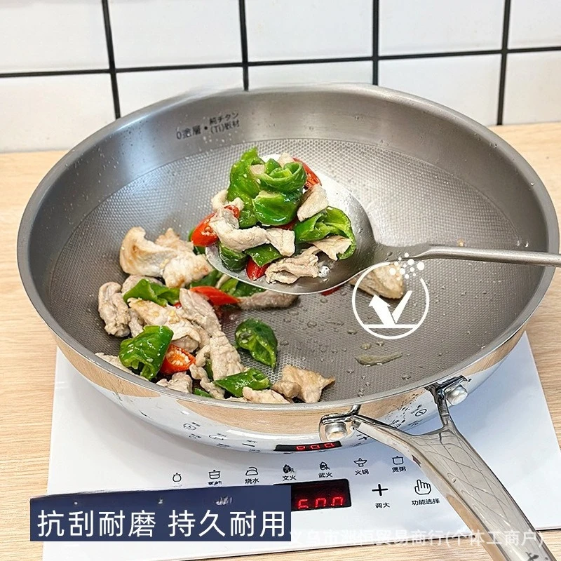 DSA Home Appliances 32CM Pure Titanium Wok Uncoated Non-stick Wok Induction Cooker Gas Household Titanium Alloy Wok 5