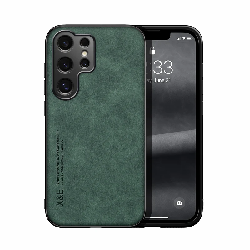 Luxe Lederen Ultra Dunne Telefoon Case Voor Samsung Galaxy S26 S25 S24 S23 S22 S21 Ultra Plus Zijdeachtig gevoel Soft Cover Voor Autohouder