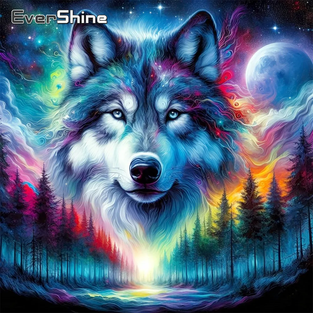 Evershine Diamant-Stickerei Tier-Wolf-Bild Strass-Mosaik Baum Vollquadrat-Gemälde Mond Wohnzimmer-Kunsthandwerk