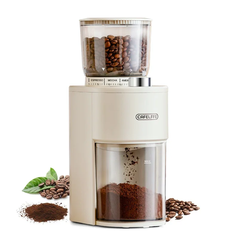 CAFELFFE Household Electric Coffee Bean Grinder Conical Burr 38 Levels of Precise Grinding Anti-Splash coffee powder system