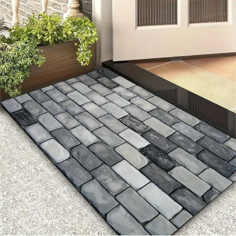 Stylish Stone Wall Texture Welcome Mat Non-Slip Machine Washable Carpet for Living Room Bedroom Kitchen and Laundry Rug