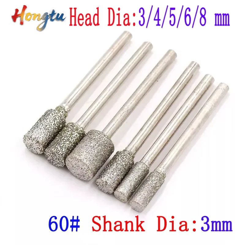 

60 Grit Cylinder Diamond Grinding Burrs - 3mm Shank for Dremel Rotary Tool, 3/4/5/6/8mm Sizes Assortment