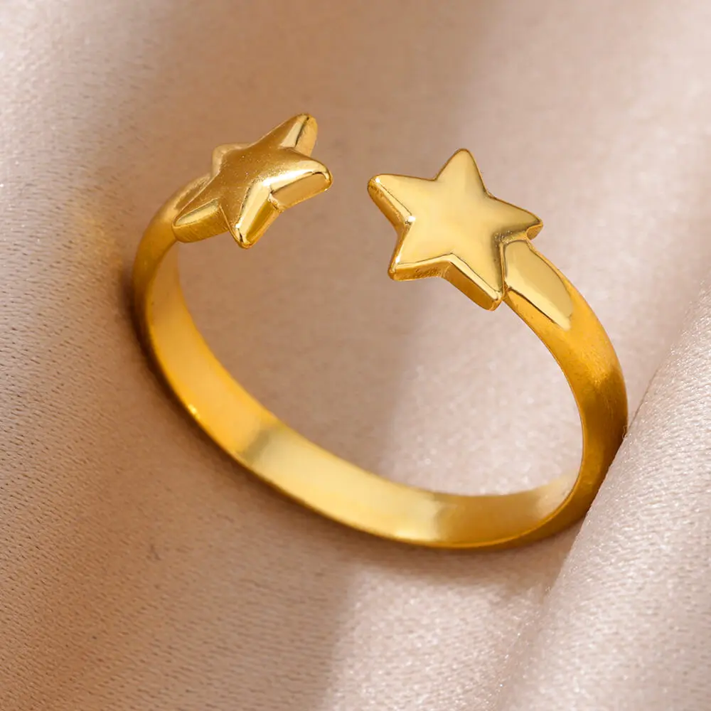 Stainless Steel Rings for Women Jewelry Accessorie Vintage Adjustable Aesthetic Geometric Embossed Simple Three Layer Star Ring