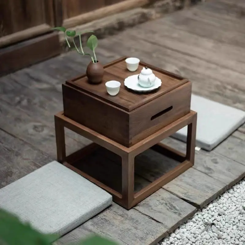AOLIVIYA Tea Coffee Table Nightstand Storage Rack Sofa Corner Side End Stand Zen Tatami Portable Walnut Bay Home