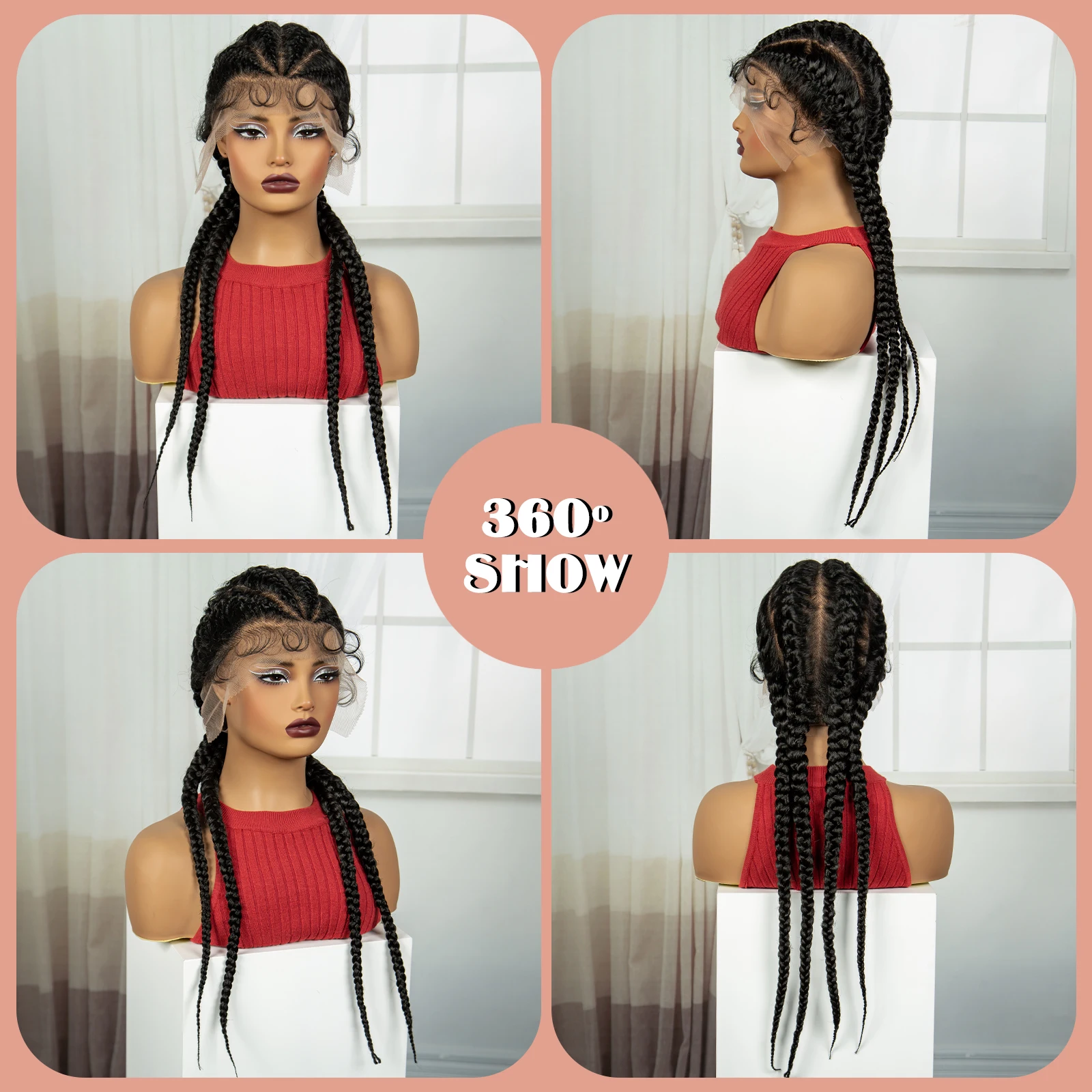 30 بوصة كورنو شعر مستعار مضفر الاصطناعية الدانتيل الكامل الطبيعي شعر مستعار دانتيل مضفر مع شعر الطفل Knotless الضفائر الباروكات للنساء السود