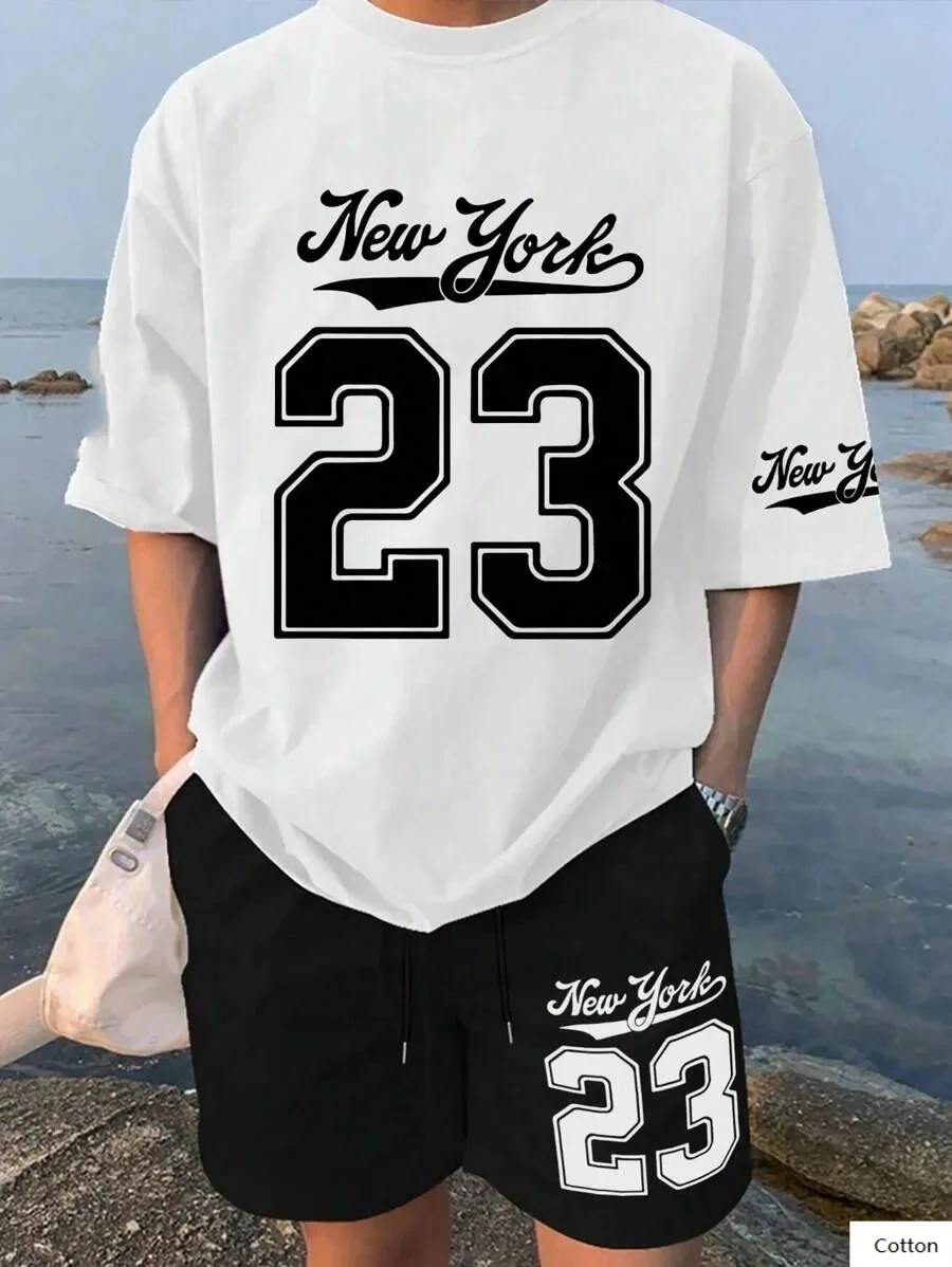 

Fashionable Men's Cotton Printed T - Shirt Emblazoned with New York and 23 Ideal for Various Occasions and Showcasing Tee S-4XL