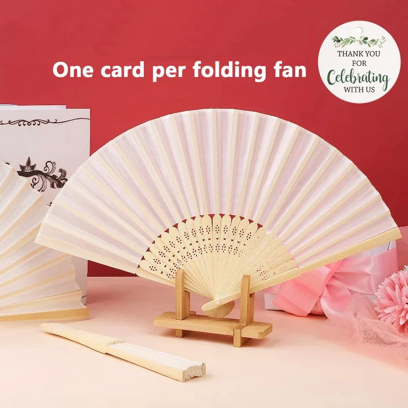 20/80PCS Hand-held White Fan Paper Fan Bamboo Folding Hand Fan with Organza Bag for Church Wedding Party Gifts Bridal Dance Prop