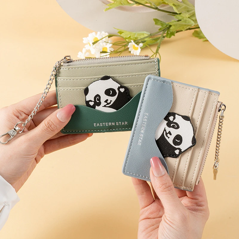 

Lovely Panda Small Coin Wallets New Design Ultra-Thin Card Holder For Students Mini Zipper Purse Hangable Chain Cash Money Bag