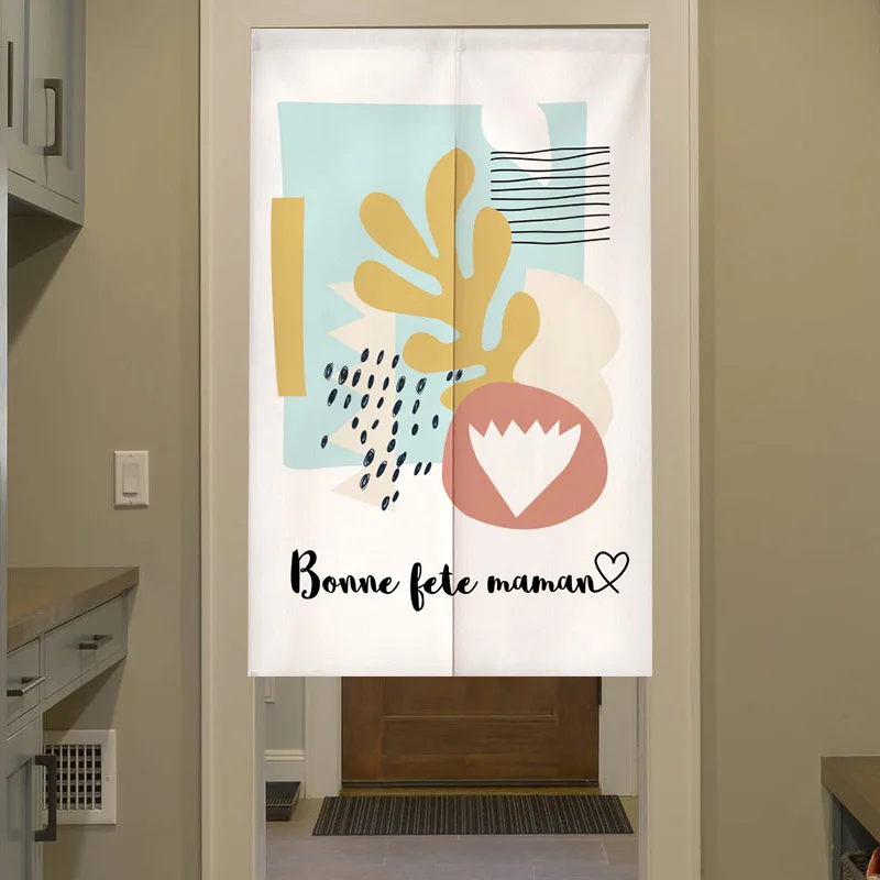 Simple Flowers changing room Curtain Privacy Partition Doorway Curtains Kitchen Entrance Noren Linen Hanging Half-curtain