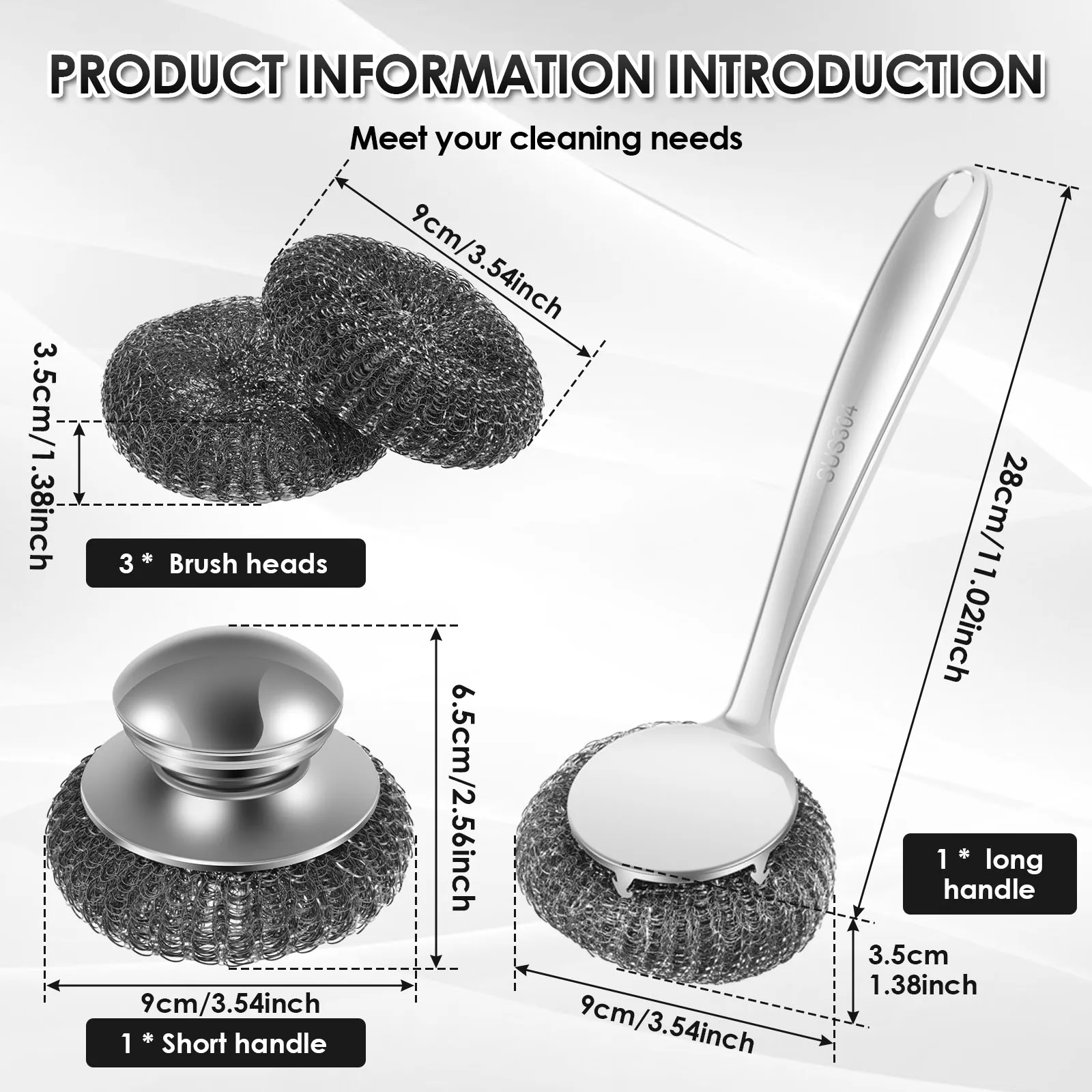 5/10Pcs Steel Wire Ball Pot Brush Long Handle Kitchen Dishes Scrubber Strong Decontamination Rust Removal Utensils Cleaning Tool