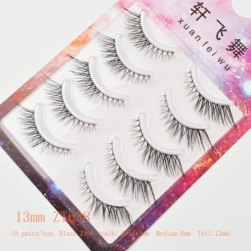 Pestañas alargadas estilo zorro natural Xuanfeiwu, pestañas postizas realistas de banda completa, cortas en la parte delantera y largas en la espalda, agrandamiento de los ojos, gruesas y rígidas, pestañas postizas de escenario, Cosplay, pestañas de Halloween