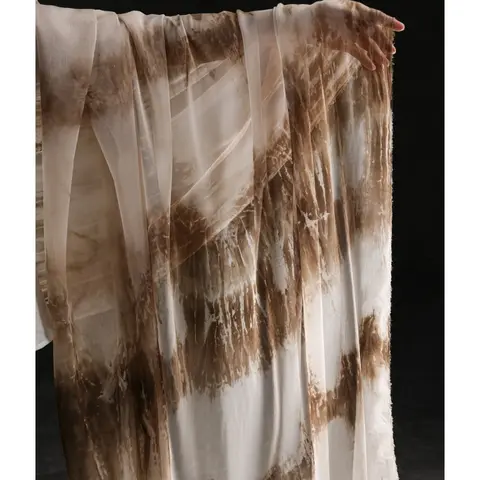 100x150 सेमी वेव ब्लू व्हाइट टाई-डाईड ग्रेडिएंट शिफॉन फैब्रिक सिल्क स्क्रीन यार्न चीनी शैली कार्डिगन ड्रेस डिजाइनर कपड़ों के लिए 6 best sales सफेद ब्रोकेड कपड़ा - №5