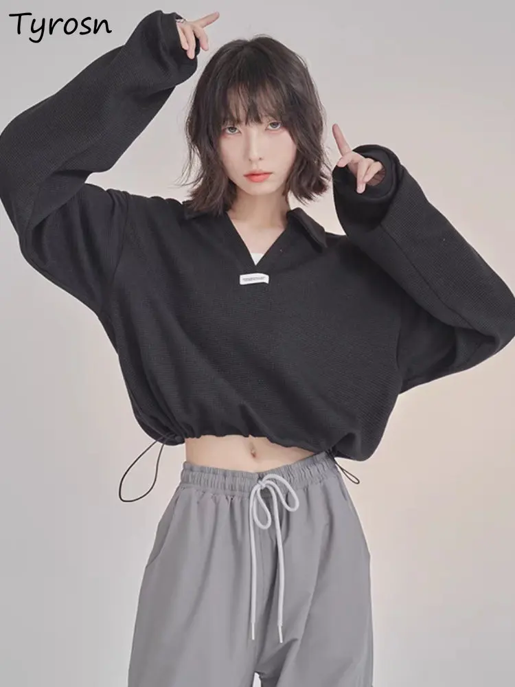 

Sweatshirts Women Cropped Design All-match Creativity Casual Sweet Students Retro Simple Fashion Korean Style Spring Loose Daily