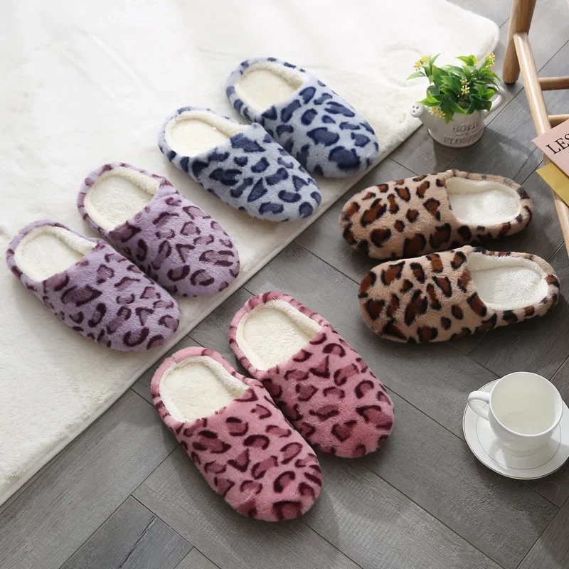 Slippers Men 2024 Winter Soft Comfortable Leopard Pattern Indoor Slides Non-slip Soft Warm Bedroom Women Couples Floor Shoes