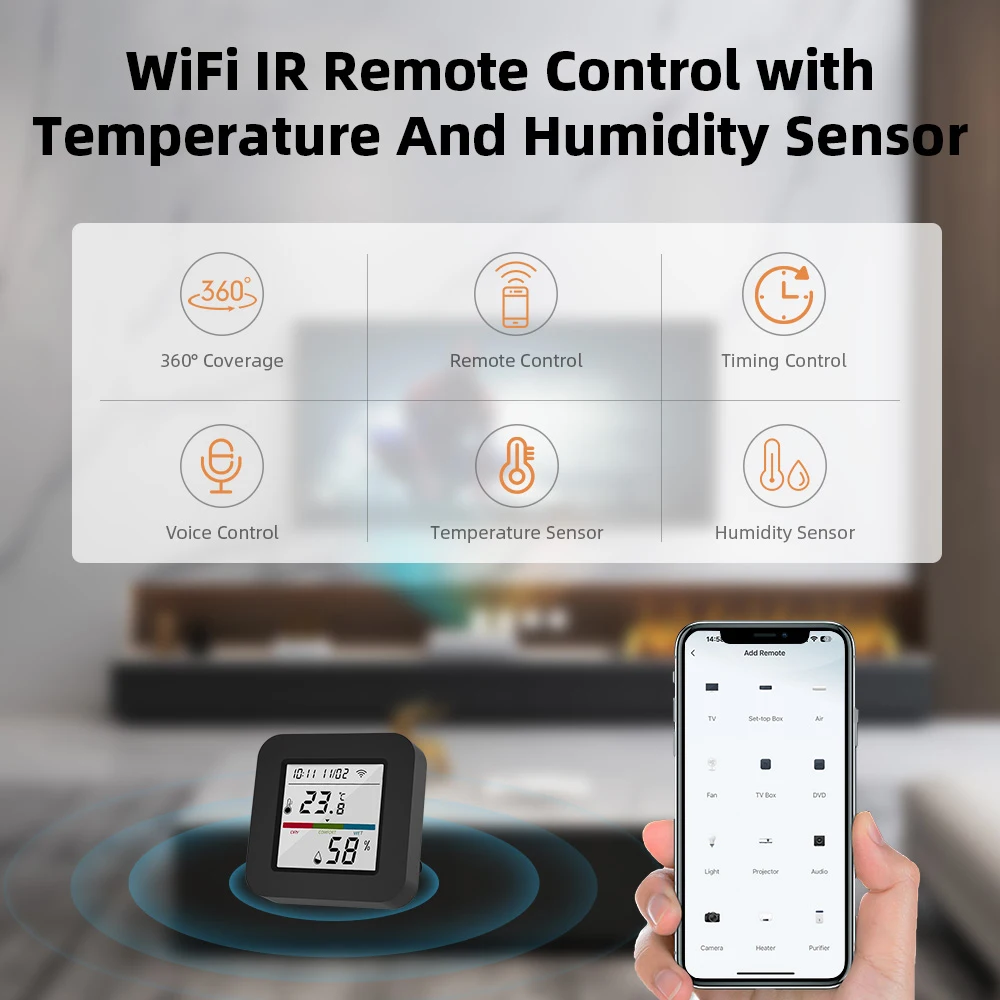 WiFi Smart Universial IR Remote Control with Temperature Humidity Sensor for TV /Air Conditioner Work Sharing with Family Member