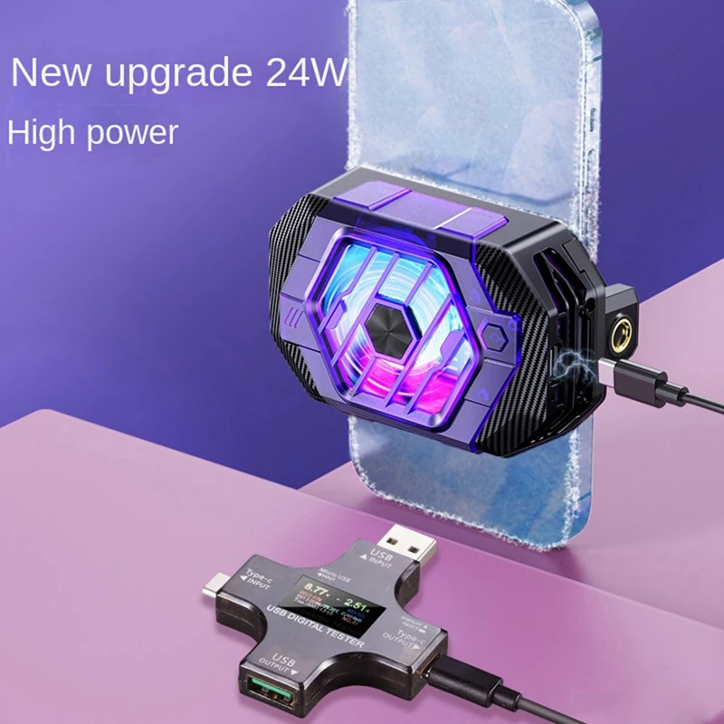 Enfriador Semiconductor con Clip trasero para teléfono, ventilador de refrigeración de 24W ajustable, 3 engranajes, radiador móvil con efecto de luz RGB