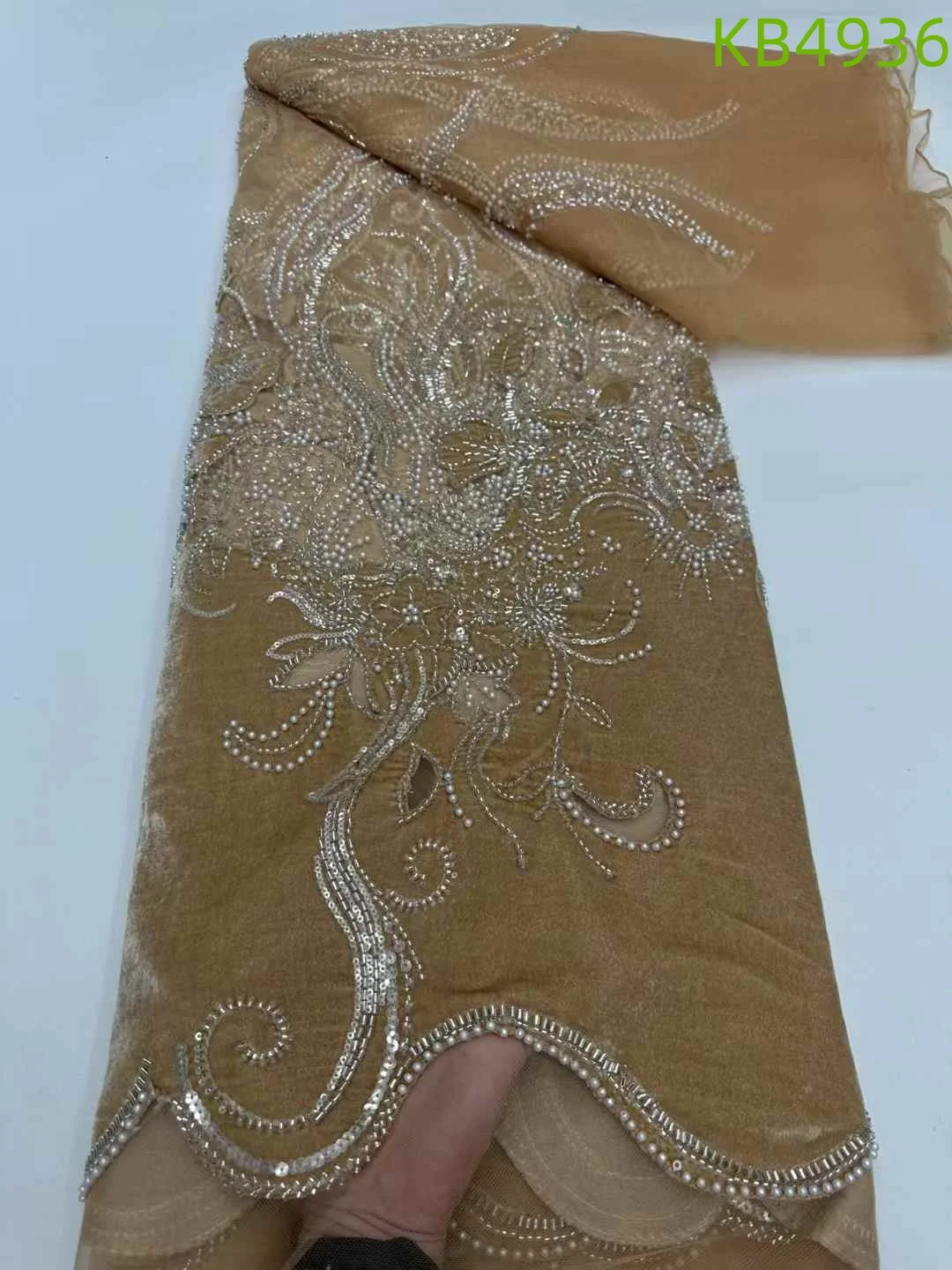 Africano Oliver Verde Paillettes Tessuto di Velluto 5 Metri Dubai Tessuti di Pizzo Qualità 2024 Velluto Tessuto di Pizzo Sequenza Per Cucire KB4936