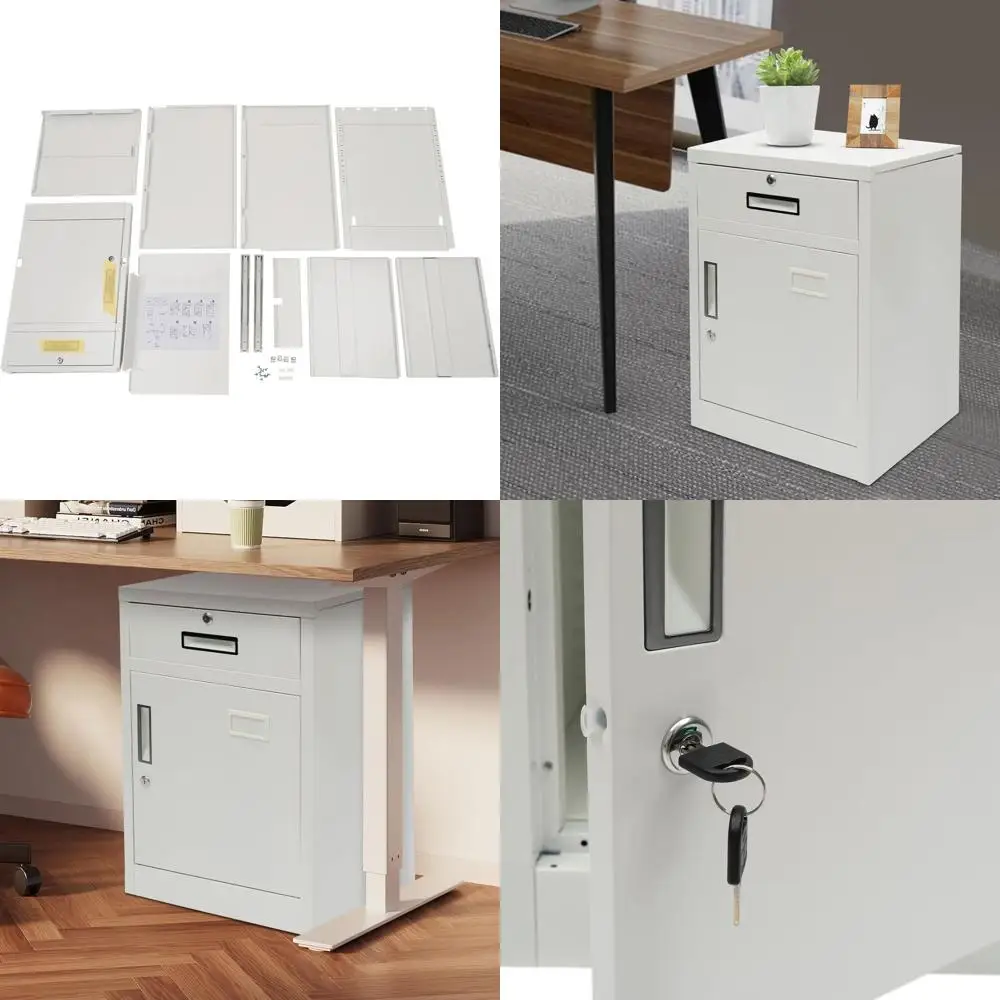 

Modern White Steel 2-Drawer Lockable File Cabinet with Under Desk Shelf for Home and Classroom Storage