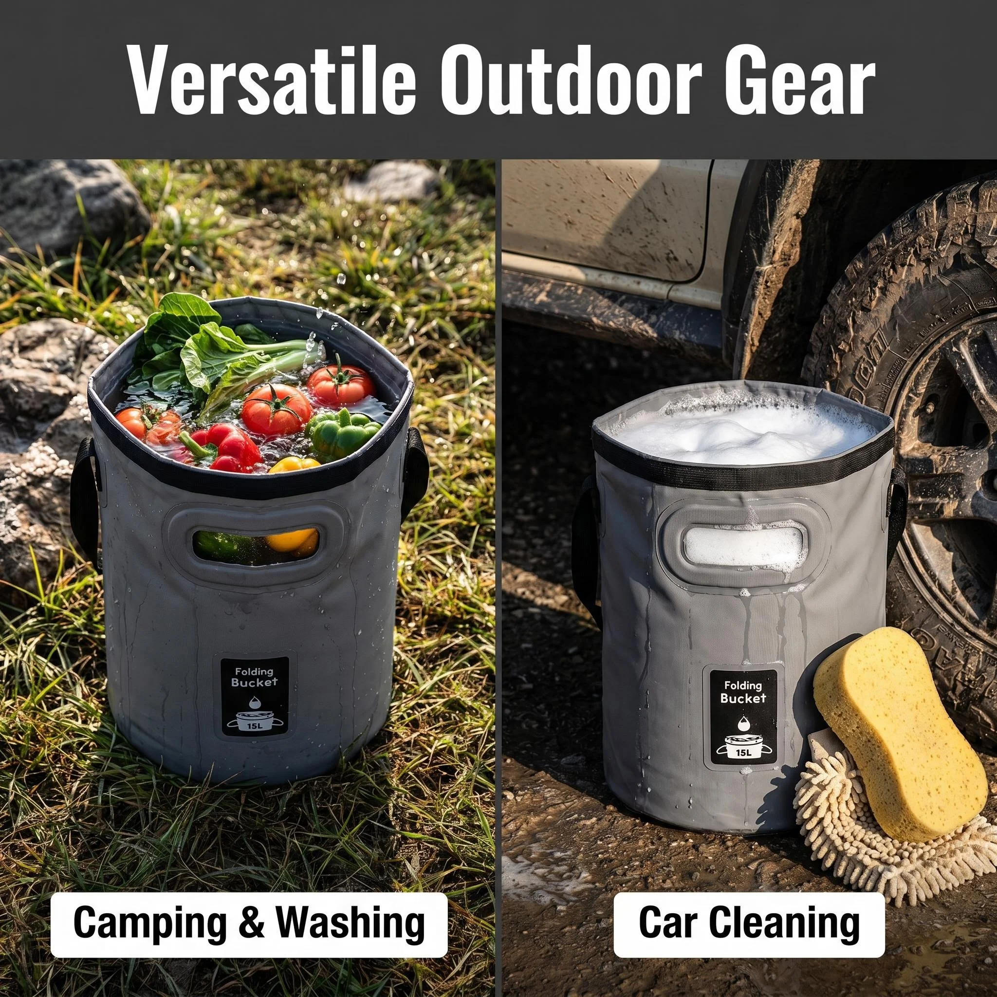 folding bucket, camping bucket, car wash bucket, portable water container, outdoor gear