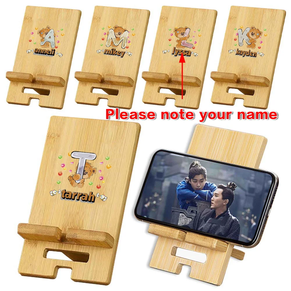Customized Name Universal Phone Holder for Desk Wooden Cell Phone Stand Detachable Cell Phone Stand Portable Smartphone Stand