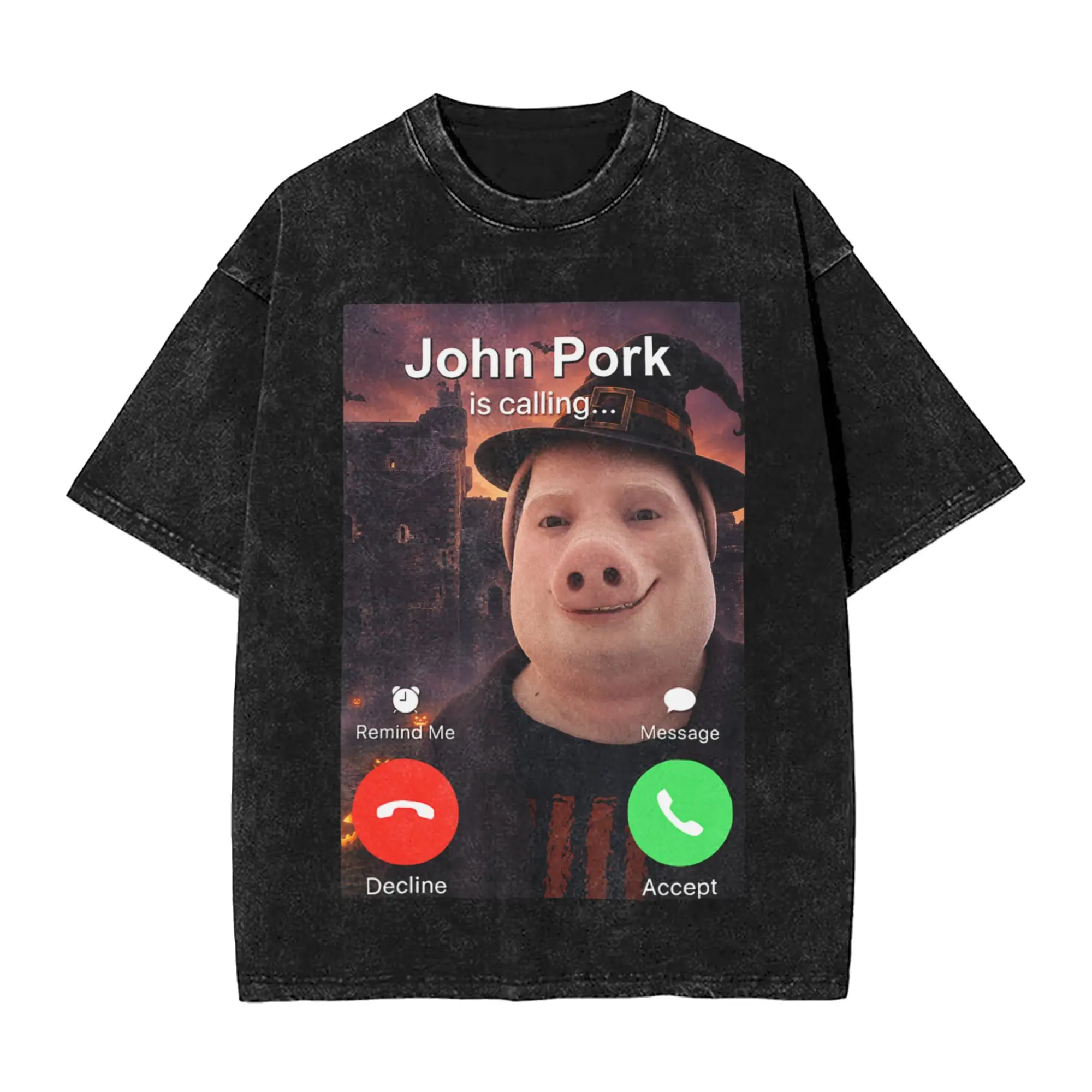 Men Women T Shirt Funny Halloween John Pork is Calling Brainrot Meme T-Shirts Leisure Summer Tees Streetwear Cotton Clothing