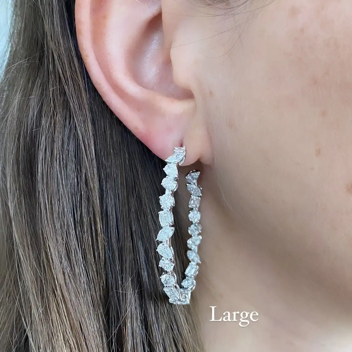 45mm Geometric Various Shaped Cubic Zirconia Iced Out Bling Round Circle Hoop Earring For Women Luxury Jewelry