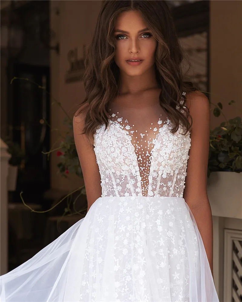 Smileven koronkowe suknie ślubne linia bez rękawów Appliqued koronkowe eleganckie suknia dla panny młodej suknie ślubne Backless 2023 Vestido De Noiva