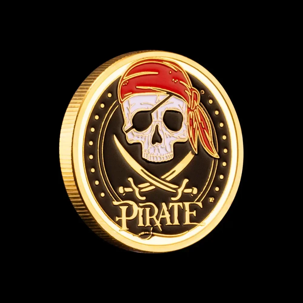 Pirate Treasure Map Souvenirs Coins Golden Plated U.S. Commemorative Medals Lucky Coin