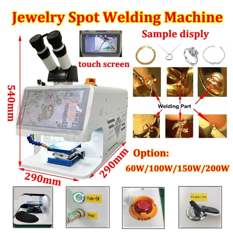 200W Jewelry Spot Welding Machine Touch Screen Laser Soldering Station for Gold Silver Chain Ring with Microscope 60W 100W 150W