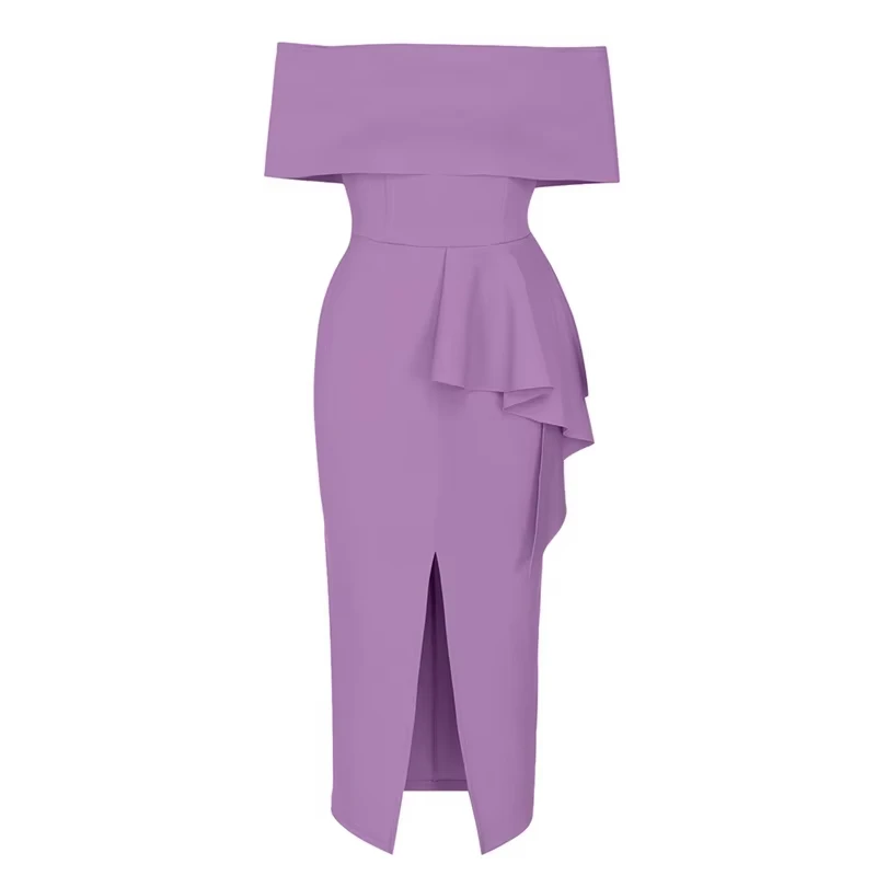 2025 ใหม่แฟชั่นผู้หญิงเซ็กซี่ปิดไหล่ Slit Draped พับแขนกุด Bodycon Party Club กิจกรรม Midi ชุด Vestidos