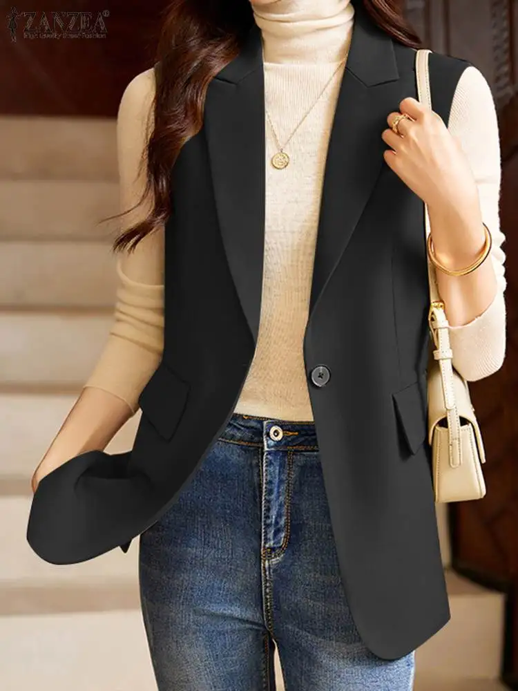 ZANZEA Summer 2024 Women Blazer Fashion Thin Blazer Sleeveless Buttons Side Casual OL Work Office Thin Jackets Tops Streetwear