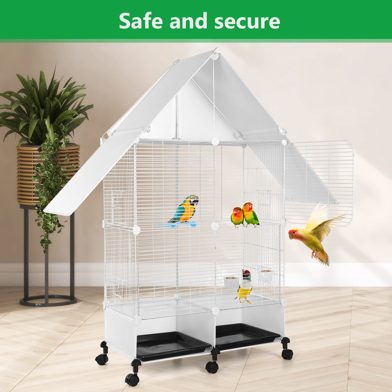

Bird Cage with Rolling Stand House Shape Bird Cage Large 2 Tier Bird Cage Bird Villa for Canary Finch Budgie Lovebirds