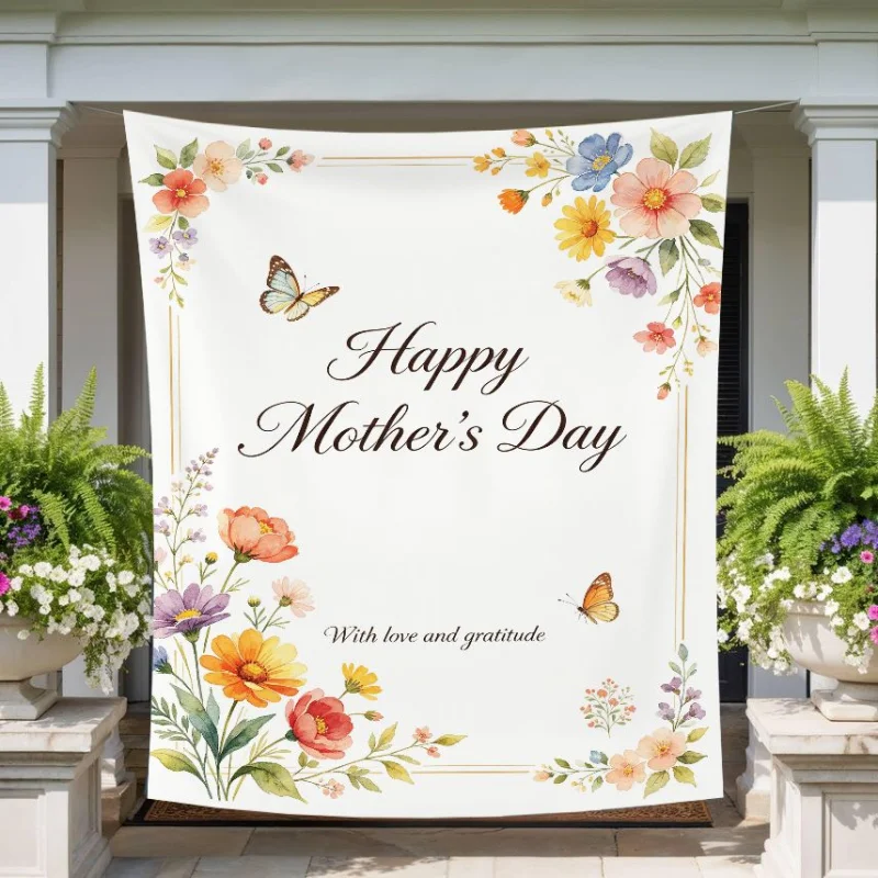2026 Mother's Day Poppy Flower Wildflower Tapestry, Watercolor Butterfly Polyester Wall Decoration Wall Hanging
