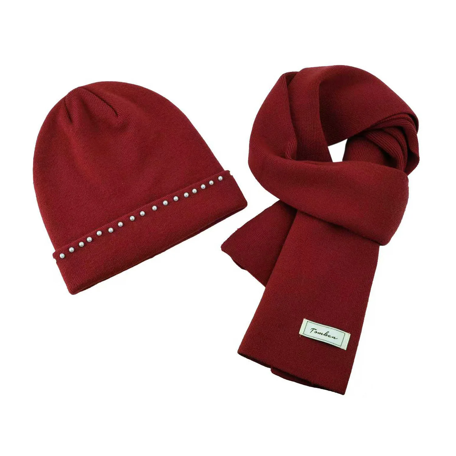 Wintermuts en sjaalset Vintage kralen Gebreide omslag Grote kop Warme dameshoofddeksels voor winter en koud weer Effen kleur Nieuw