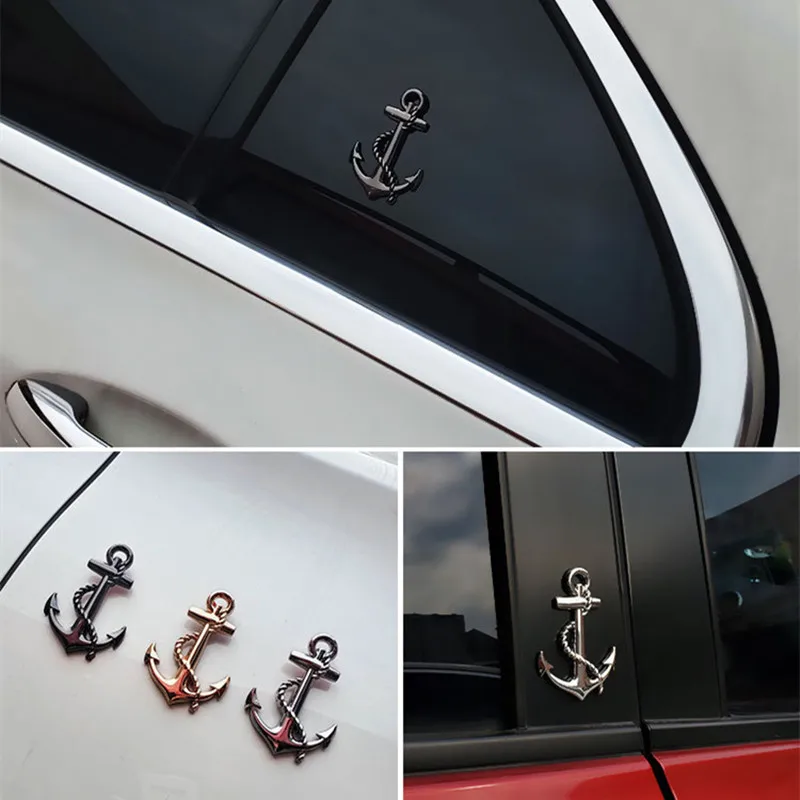 1 قطعة شخصية معدنية ملصقات السيارات قارب مرساة السنانير البحرية شعار شواء عبر شارة القراصنة السفينة جسم السيارة ملصق #5