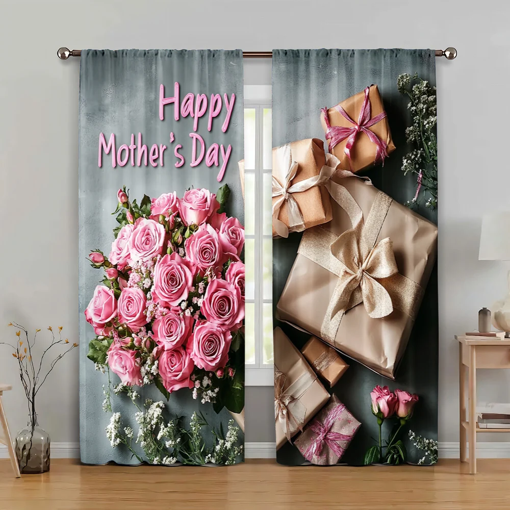 

2pc, Curtains Flowers and gifts Durable 100% Polyester Fabric,Without Electricity Birthday Party Use for Holiday Celebrations